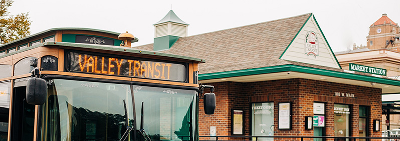 picture of trolley and market station building front